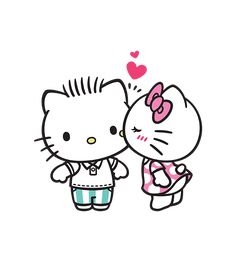 an image of hello kitty kissing her friend