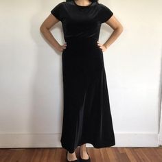 vtg Black Velvet Dress - Velvet Maxi Dress - Black Maxi Dress - Vintage Black Velvet Maxi Dress - K. Black Velvet Evening Maxi Dress, Black Velvet Maxi Dress For Formal Occasions, Black Velvet Maxi Dress For Night Out, Black Velvet Floor-length Dress For Formal Occasions, Black Velvet Maxi Dress For Party, Black Vintage Maxi Dress For Evening, Vintage Black Velvet Dress For Evening, Maxi Dress 90s, Black Velvet Maxi Dress