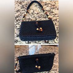 Macrame Purse Never Used Navy Blue Wooden Beads Zip Closure Inside Compartments 9”X5” Stands Upright On Its Own Everyday Beaded Crochet Tote Bag, Casual Beaded Bag For Everyday, Everyday Rectangular Macrame Shoulder Bag, Casual Rectangular Macrame Bag, Casual Beaded Rectangular Shoulder Bag, Black Rectangular Macrame Bag, Macrame Purse, Source Unknown, Shoulder Purse