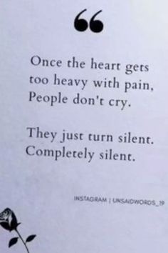 Completely silent. 💔😶"  This quote implies that when emotional pain becomes too much to bear, individuals may not outwardly express their feelings through tears but instead become silent. The broken heart emoji and the face without mouth emoji represent the emotional weight and the resulting silence that accompanies intense pain. sad quotes sad quotes about life sad love quotes sad quotes about love life and sadness quotes Wisdom Quotes Deep ∙ Attitude Quotes ∙ Short Quotes Deep Feeling ∙ Short Quotes ∙ Wise Quotes ∙ Words of Wisdom ∙ Life Lessons ∙ Short Meaningful Quotes Deep Feelings ∙ Attitude Quotes ∙ Whatsapp Quote ∙ Whatsapp Status ∙ Reality Quotes Life so true short ∙ Short True Quotes ∙ Aesthetic Reality Quotes ∙ Wallpaper Quote ∙ Quote Background ∙ Aesthetic Wallpapaer Quote ∙ Quotes About Being Emotionless, Quotes About Tears Feelings, Silent Tears Quotes, True Words Quotes Life Lessons, Deep Quotes About Life Feelings, Nobody Loves Me Quotes Feelings, Quotes Saddest Feelings Short, Heavy Feeling Quotes, Heartfelt Quotes Love Feelings