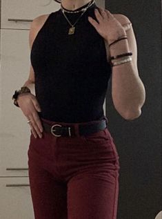 Black And Red Clothing Aesthetic, Dark Womens Fashion, Catra Inspired Outfit, Dark Femine Aesthetic Outfit, Dark Red Jeans Outfit, Dark Color Outfits Aesthetic, Dark Red And Black Outfit Aesthetic, Red Summer Outfit Aesthetic, Dark Wardrobe Aesthetic