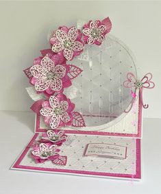 🌺 Happy Birthday Gorgeous! 🌺 Handmade ‘Elegant Flowers’ Circle Acetate Easel Birthday Card with matching Gift Box 🌺 Gorgeous Pink Layered ‘Elegant Flowers’ ~ Embossed Cardstock AND Acetate using ‘Pretty Petals’ Embossing Folder! Really tricky to get a good photo of the embossed acetate, but really happy with the way it looks in real life! Covered with lots of tiny crystal gems! Happy Crafting guys! Love Margo xx 💕 Elegant Flowers Die set ~ Pretty Petals Embossing Folder ~ Crystallina Sparkel... Birthday Gorgeous, Chloes Creative Cards, Acetate Cards, Happy Birthday Gorgeous, Hot Pink Glitter, Good Photo, Glitter Flowers, Luxury Card, Easel Cards