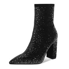 PRICES MAY VARY. 👢👢👢If you have a wide feet, please choose half size up. 👢[Comfortable Short Boots]: Boots for Women with chunky heel(3.74 in/9.5cm) relieves the pain for walking. Designed with Side zipper for easy to wear on/off. 👢[Rhinestone Boots]: The surface of the ankle boots are studded with sparkly rhinestone, dazzling and shiny like diamonds. More fashionable pointed toe and chunky heel optimize your body proportions. 👢[Classic & Versatile]: Sparkly boots are suitable for formal a Sparkly Boots, Rhinestone Boots, Concert Outfit Ideas, Sequin Boots, Boot Bling, Glitter Boots, Chunky Heel Ankle Boots, Chunky Heels Boots, High Heel Boots Ankle