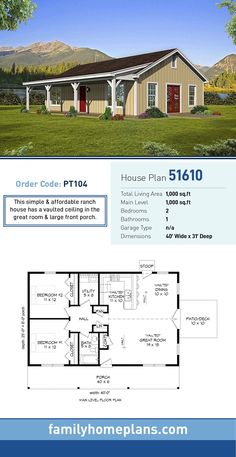 the floor plan for this ranch style home is shown in two different colors and sizes