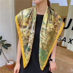 Upgrade your spring and fall outfits with our elegant silk scarf. With a large square shape of 90*90cm, this scarf is perfect for any woman looking for a touch of elegance. Made with a simulated silk material, it feels luxurious and is versatile enough to use as a hair accessory. Elevate your style now. Size: 90cm x 90cm Scarf Korean, How To Wear A Scarf, Printed Scarf, Scarf Silk, Scarf Sale, Weave Pattern, Elegant Flowers, Silk Material, Style Korean