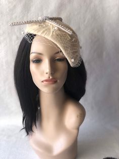 This is a classy vintage inspired 1950s - 1960s Ivory, Cream or Ecru felt half hat with a modern touch perfect as a bridal fascinator hat, wedding hat, tea party hat, church hat or any other special occasion. This is a Ivory felt headpiece create by hand and has a wire base that can fit any head size comfortably. WHAT MAKES THIS SO UNIQUE I form each piece while on my head to see how it fits and looks and then take it off and hand sew each piece. I design it to wear both ways so there's no front White Church Hats, Mother Of The Bride Hats, Ivory Fascinator, Hat With Veil, Green Fascinator, Red Fascinator, Hat Cream, Hat Tea Party, Bridal Fascinator