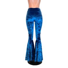 "**Due to SO MANY issues with USPS - we STRONGLY ENCOURAGE you to purchase the UPS Upgrade with your order located here: https://www.etsy.com/listing/926751536/ups-upgrade Made of luxurious royal blue 4-way stretch crushed velvet - these high-waisted bell bottoms will fit you perfectly. They hug your hips and flare out at the feet. This color is stunning! The inseam is 35\" (the mannequin is 5'8\") but can be customized by putting your desired inseam in the comments/notes when checking out. Wome Blue Flare Pants For Party, Vintage Stretch Blue Bottoms, Blue Stretch Vintage Bottoms, Blue Stretch Vintage Pants, Vintage Stretch Blue Pants, Blue Vintage Stretch Bottoms, Vintage Blue Stretch Bottoms, Retro Stretch Blue Pants, Blue Retro Stretch Pants