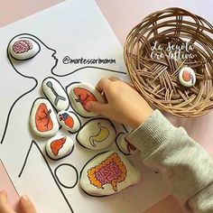 someone is making buttons with their fingernails on a sheet of paper next to a wicker basket