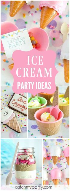 ice cream party with pink and white decorations