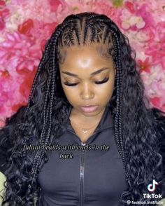 Feed In Braids And Sew In, Half Up Have Down Braids, Feed Ins Half Up Half Down, Tribe Braids With Curls, Braids With Sow In, Feedin Braids With Curly Hair Sew In, Stitch Braids Sew In, Half Canerow Half Weave, Braided And Weave Hairstyles