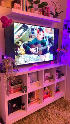 Vanity Ideas Room, Wide Room Ideas, Tv In Bedroom Ideas Aesthetic, Xbox Setup Aesthetic, Cute Tv Setup, Awkward Room Layout Ideas Bedroom, What To Put On An Empty Wall, Cool Basement Room Ideas, Room Tv Ideas Bedrooms