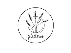 the logo for glulesss is shown in black and white, with wheat stalks on