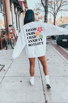 This unique sweatshirt is made with quality fabric that is soft to the touch.. The design is simple, yet eye-catching, with a retro font with a funny saying about anxiety. Perfect for any season, this sweatshirt is sure to become your favorite go-to item! Material & Care -50% cotton, 50% polyester -Medium-heavy fabric -Loose fit -Sewn-in label -Runs true to size -Wash Inside Out  -Gildan 18000 - Size Up For Oversized Fit Any questions just ask :) xo, Bobbi Strawberry Clothing, Hippie T Shirt, Fruit Shirt, Strawberry Shirt, Comfort Colors Sweatshirt, Retro Sweatshirts, Skyline Gtr, Graphic Sweaters, Rx 7