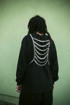 Shirt With Chains, Lingerie Aesthetic, Chain Outfit, Men's Piercings, Chain Harness, Face Jewellery, Back Piece, Bead Charm Bracelet, Dangly Earrings