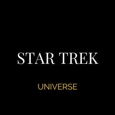 the words star trek are in black and gold on a dark background with an image of a