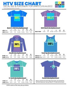 Logo Sizes For Shirts Cricut, Vinyl Shirt Size Chart Logo, Hoodie Vinyl Size Chart, Hoodie Decal Size Chart, Shirt Guide For Vinyl, Vinyl Placement On Tank Tops, Decal Placement On Shirt, Tshirt Front Design, Logo Sizes For Shirts