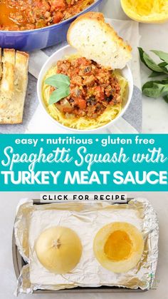 Turkey Meat Sauce with Spaghetti Squash is a tasty, easy spaghetti dinner with a homemade turkey meat sauce served with spaghetti squash instead of pasta noodles. Serve with a salad and a slice of French bread to soak up the extra sauce. Grain free, gluten free, dairy free recipe that's a low carb version thanks to spaghetti squash. Easy Spaghetti Dinner, Spaghetti Squash With Turkey, Turkey Meat Sauce, Spaghetti Squash Noodles, Dairy Free Recipe, Pasta With Meat Sauce, Spaghetti Meat Sauce, Spaghetti Dinner, Baked Spaghetti Squash