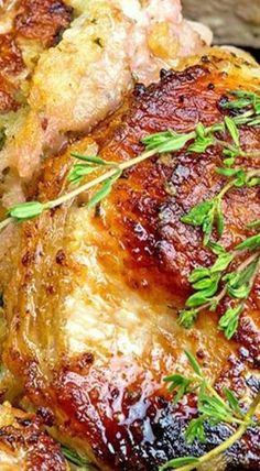 roasted chicken with fresh herbs on the side