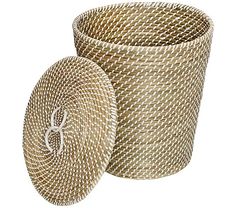 two woven baskets sitting next to each other