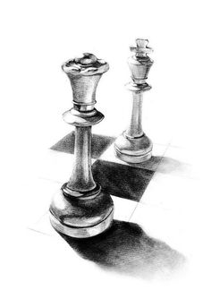 a black and white drawing of two chess pieces