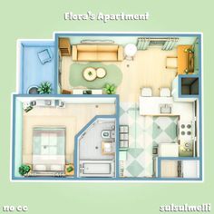 an overhead view of a small apartment floor plan