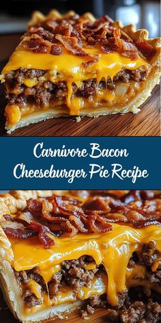 this is an image of a cheeseburger pie with bacon on the top and bottom