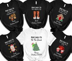 Christmas Custom Shirt Personalized Family Friends Most Likely To Sweatshirt Family Matching Christmas Shirts Group Christmas Funny Shirt Please be aware that the pajama pants featured in our cover photo are for visual representation only. Our shop exclusively sells t-shirts, and pajama pants are NOT included in your purchase. We apologize for any confusion and appreciate your understanding! Express shipping available ONLY on White and Athletic Heather shirts.  ★Ready to Order? -Please check all Santa's Nice List, Family Matching Christmas, Matching Christmas Shirts, Custom Made Shirts, Cute Shirt Designs, Christmas Custom, Friend Group, Christmas Funny, Xmas Sweater