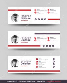 two red and white business card templates with an image of a man on the front