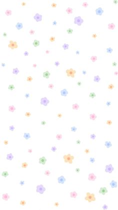 a white background with colorful flowers and dots on the bottom half of the image, in pastel colors