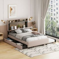 It's a versatile upholstered bed with storage, USB charging, and phone storage. the headboard has storage racks, and 2 USB charging sockets, the headboard also can be opened, and there is a hidden large storage space inside. The DreamBuck platform bed comes with a twin size trundle and 2 drawers that can easily be pulled in and out for maximum storage space, perfect for organizing anything from clothes and bedding to toys and games. Sturdy wood frame construction and wood slat system add extra s Upholstered Bed With Storage, Bed With Storage Headboard, Bookcase Bed, Full Size Platform Bed, Storage Headboard, Wooden Platform Bed, Modern Platform Bed, Full Size Bed Frame, White Headboard