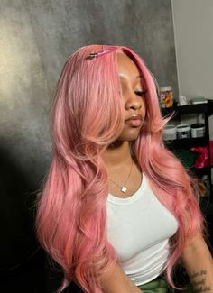 Birthday Outfits With Pink Hair, Peach Wigs Black Women, Cotton Candy Pink Hair On Black Women, Black And Pink Wigs For Black Women, Dyed Lace Front Wig, Pink Wigs Black Women, Hot Pink Lace Front Wig, Light Pink Wigs For Black Women, Black Girls Pink Hair