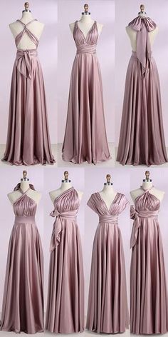 different views of dresses on mannequins and mannequin dummyes, all in pink