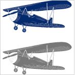 three different types of planes are shown in blue and gray colors, one is an old model airplane