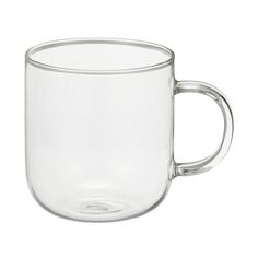 a clear glass coffee mug on a white background