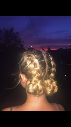 Hair Styles One Braid, Hairstyles Two Small Braids, French Braid Into Two Low Buns, Double Braids Into Low Buns, Dutch Braid Into Bun Sports, Braided Hairstyles Two Buns, Fun Hairstyles Braids, Braid In Back Of Hair, French Braids Into Space Buns