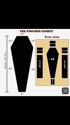 an image of a black and white box with measurements for the top, bottom and bottom