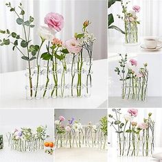 several different images of flowers in vases