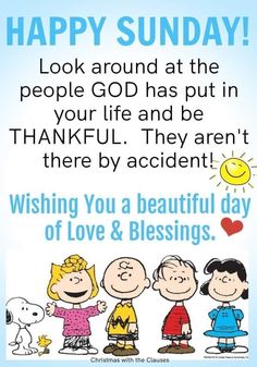 a happy sunday card with three cartoon characters and the words, wishing you a beautiful day of love & blessing