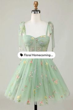 This exquisite Floral Homecoming Dress features intricate embroidery and a flattering A-line silhouette, perfect for any party or special occasion. Available in stunning shades of green and blue, this dress will make you feel like a princess. Elevate your wardrobe with this must-have piece. Floral Homecoming Dress, Floral Homecoming Dresses, Princess Design, Short Party Dress, A Line Shorts, Short Homecoming Dress, Back To School Outfits, Embroidery Dress, A Princess