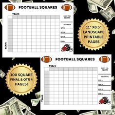 two football squares are shown with money on the table and one is for each team