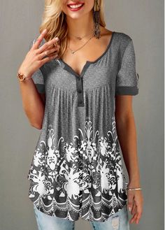 Floral Print Round Neck Mesh Panel T Shirt | Rotita.com - USD $26.00 Stylish Tops For Girls, Womens Trendy Tops, Trendy Tops For Women, Trendy Fashion Tops, Purple T Shirts, Tops Online, Women Sleeve, Short Sleeve T Shirt, Online Tops