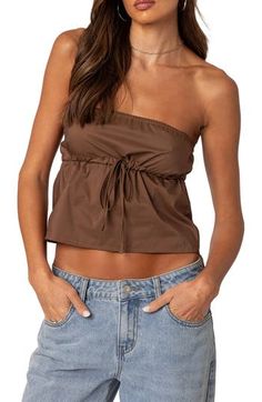 This date-night-perfect top is designed in a cropped, shoulder-baring silhouette with a shaping smocked detail. Strapless 50% cotton, 50% polyester Machine wash, dry flat Imported Casual Strapless Off-shoulder Top, Casual Fitted Off-shoulder Strapless Top, Casual Off-shoulder Tube Top, Fitted Bandeau One Shoulder Top For Summer, Trendy Off-shoulder Tank Top For Summer, Casual Cropped Off-shoulder Top For Summer, One-shoulder Cotton Top For Summer, One Shoulder Cotton Top For Summer, Cotton One Shoulder Summer Top