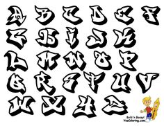 the letters are drawn in black ink and have different shapes, sizes, and colors