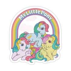 a sticker with the words'my little pony'in front of four ponies