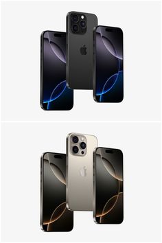 three iphones with different colors and sizes