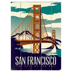 the golden gate bridge in san francisco, california is featured on this vintage travel poster