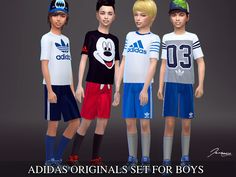 three boys wearing adidas's original set for boys