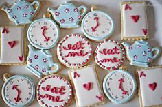 decorated cookies are arranged in the shape of clocks