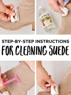 step by step instructions to clean suede shoes with cleaning products and toothbrushes