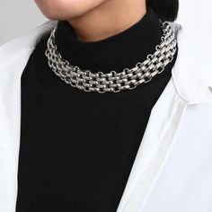 Trendy Jewelry Ideas, Layered Choker Necklace, Statement Fashion, Chunky Chain Necklaces, Layered Chokers, Punk Inspiration, Statement Choker, Layered Chains, Earrings Inspiration